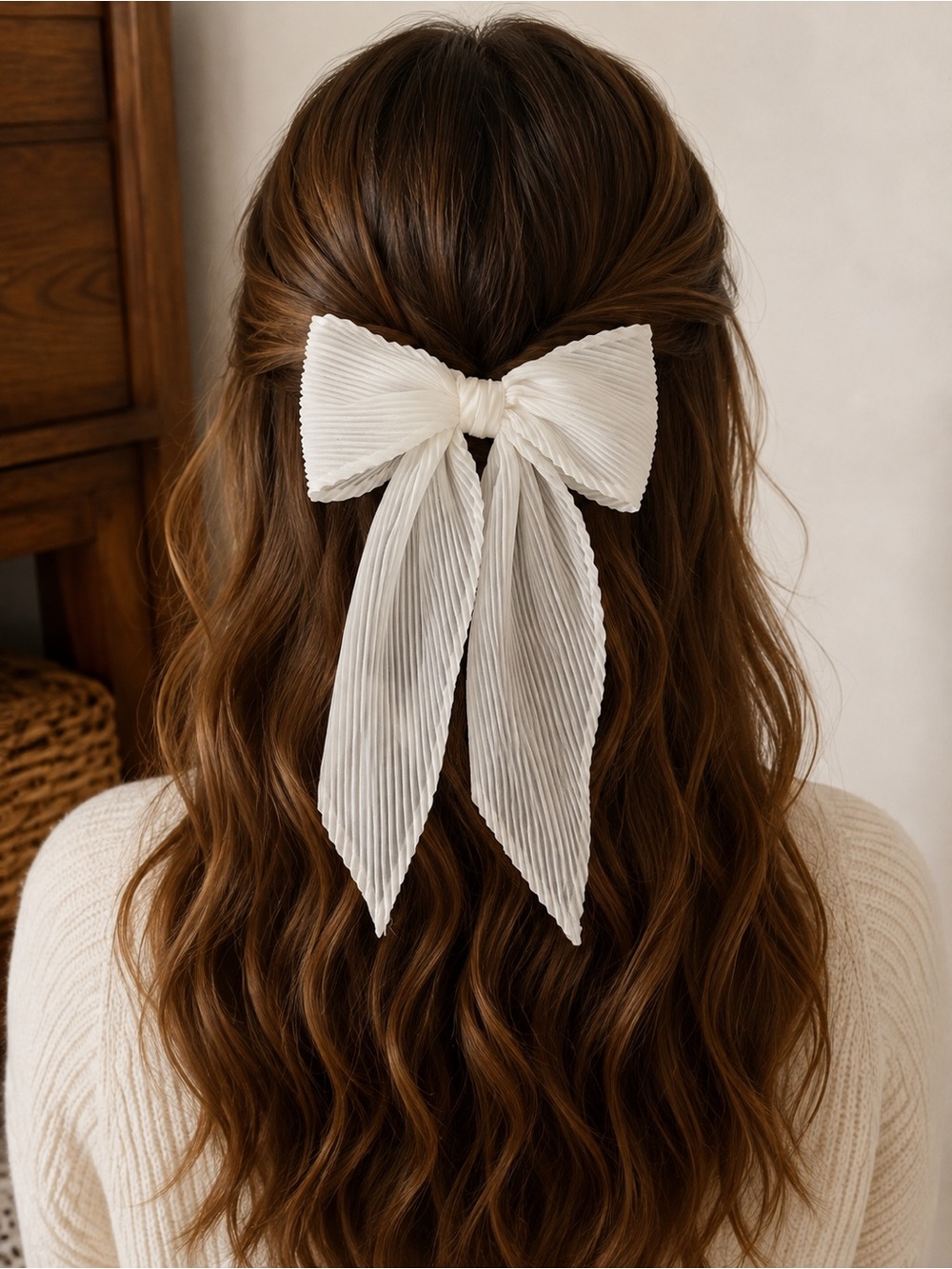 Target Cream Pleated Bow Hair Clip